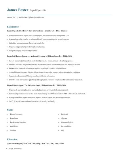 Payroll Specialist Resume