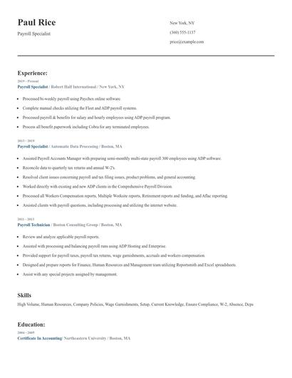 Payroll Specialist Resume