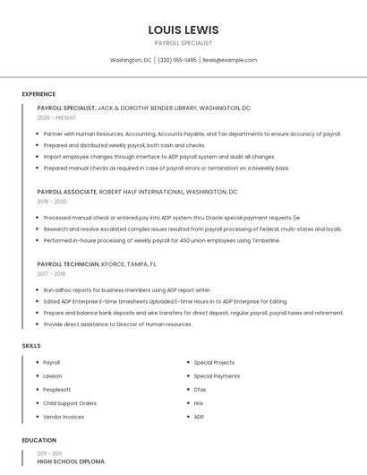 Payroll Specialist Resume