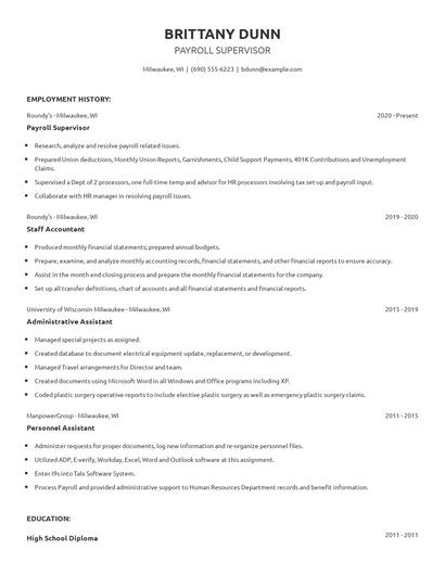 Payroll Supervisor Resume