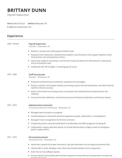 Payroll Supervisor Resume