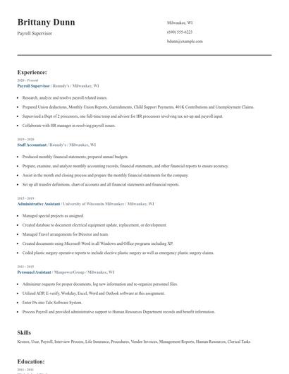 Payroll Supervisor Resume