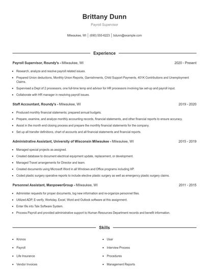 Payroll Supervisor Resume