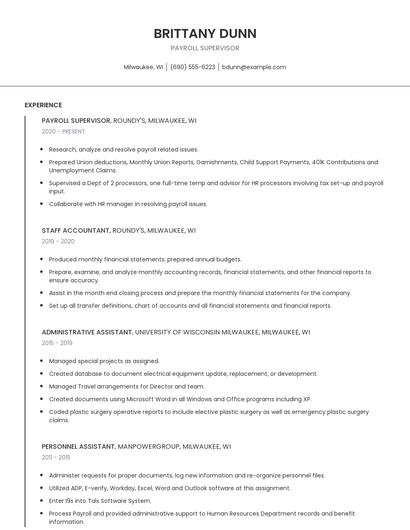 Payroll Supervisor Resume