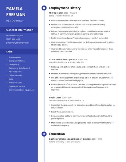 PBX Operator Resume