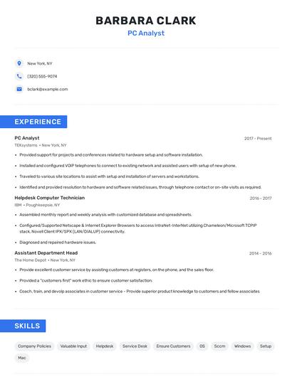 PC Analyst Resume