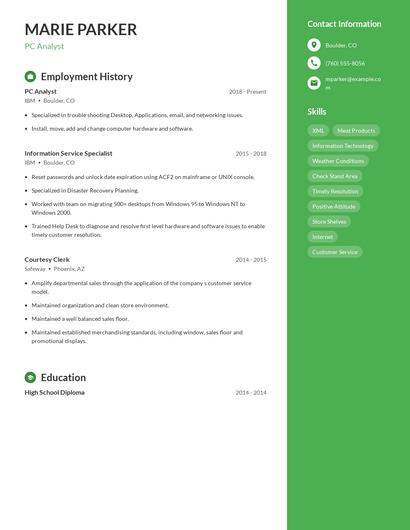 PC Analyst Resume