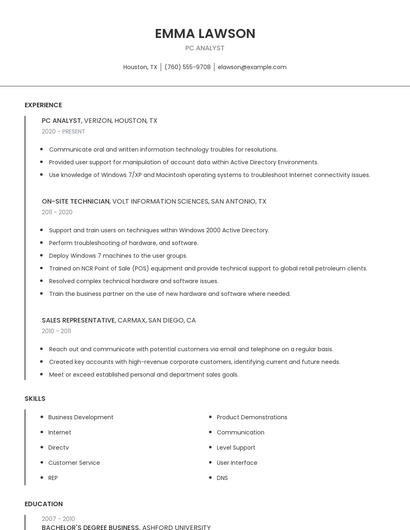 PC Analyst Resume