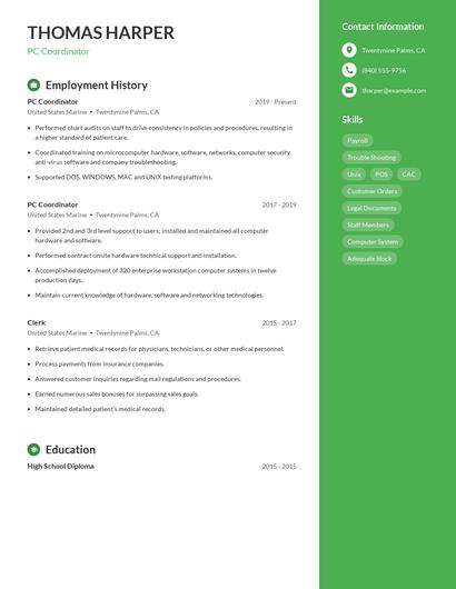 PC Coordinator Resume
