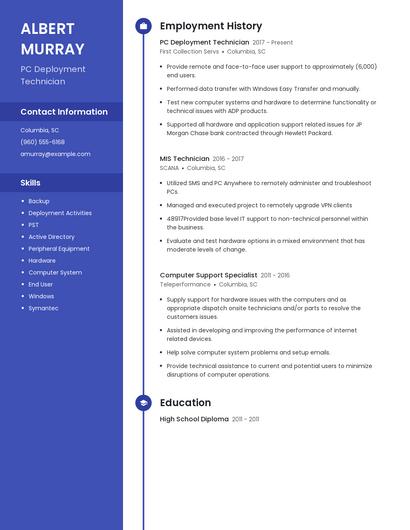 PC Deployment Technician Resume