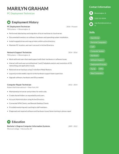 PC Deployment Technician Resume