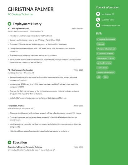 PC Desktop Technician Resume