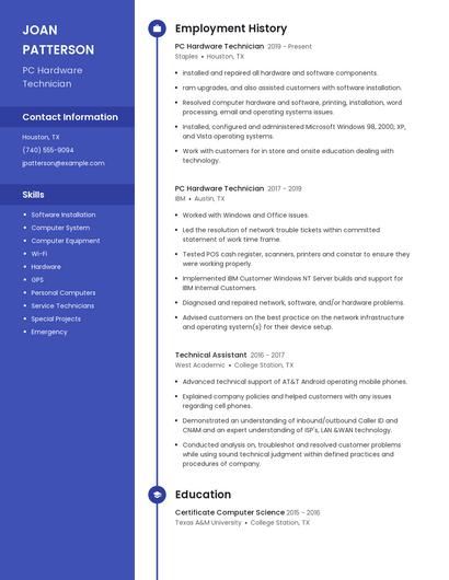 PC Hardware Technician Resume