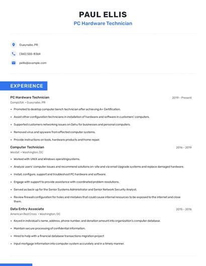 PC Hardware Technician Resume