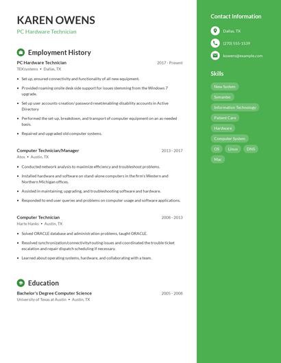 PC Hardware Technician Resume