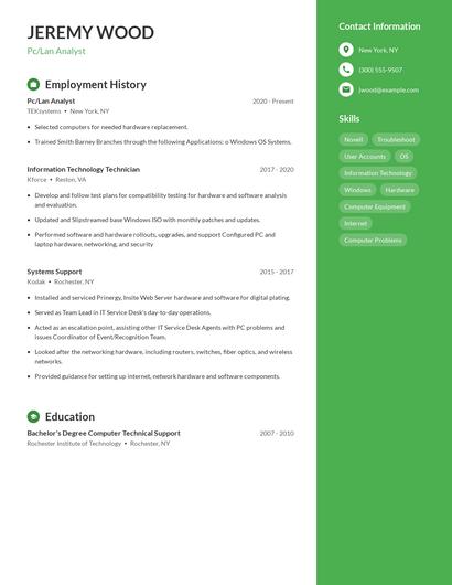 Pc/Lan Analyst Resume