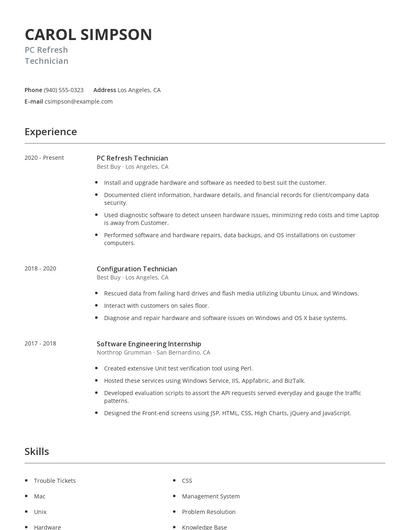 PC Refresh Technician Resume