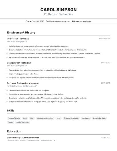 PC Refresh Technician Resume