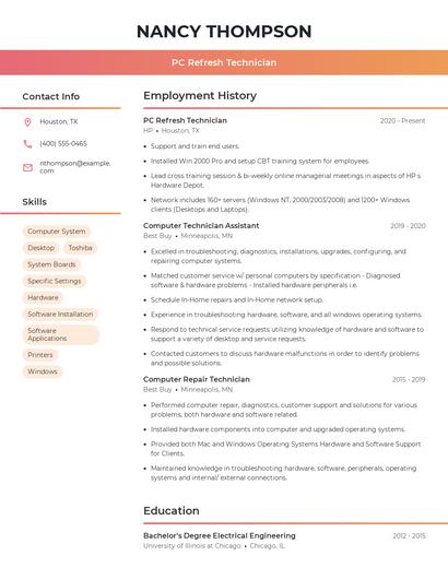 PC Refresh Technician Resume