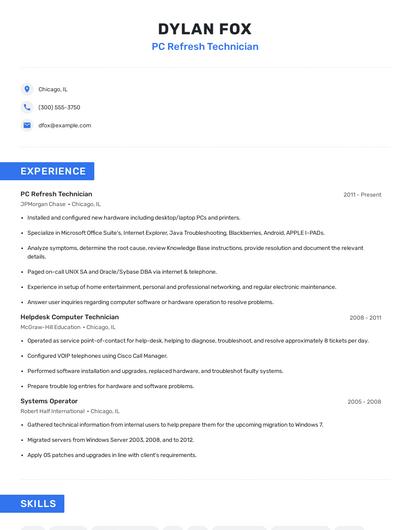 PC Refresh Technician Resume