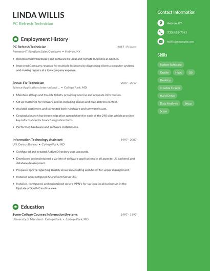 PC Refresh Technician Resume