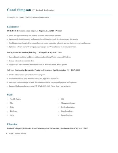 PC Refresh Technician Resume