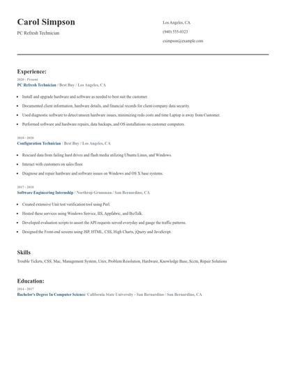 PC Refresh Technician Resume