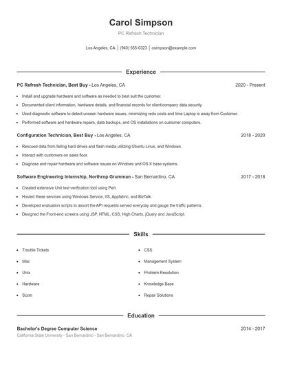 PC Refresh Technician Resume