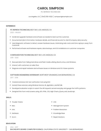 PC Refresh Technician Resume