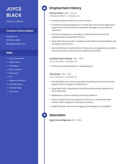 Peace Officer Resume