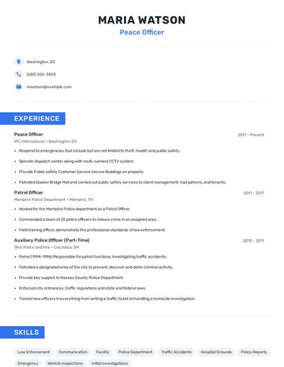 Peace Officer Resume