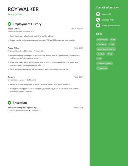 Peace Officer Resume