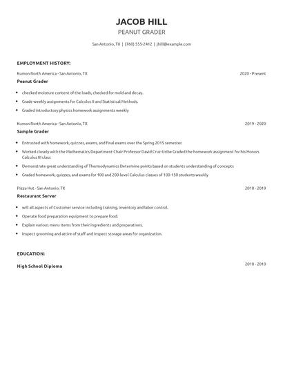 Peanut Grader Resume