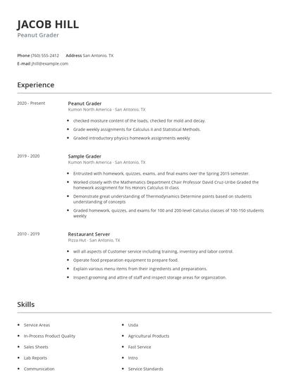 Peanut Grader Resume