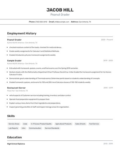 Peanut Grader Resume