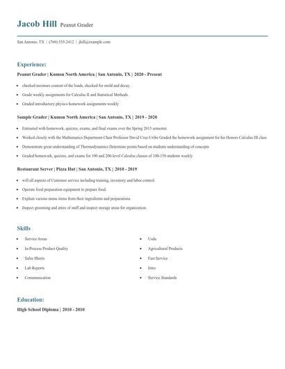 Peanut Grader Resume