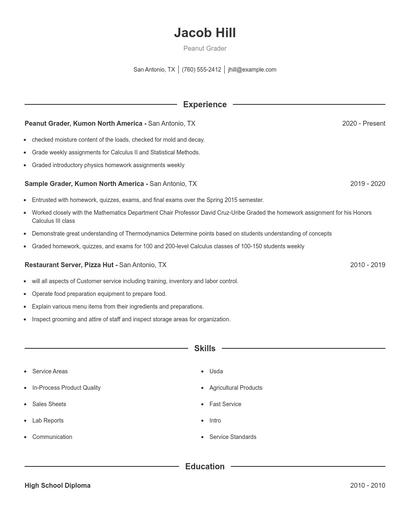 Peanut Grader Resume
