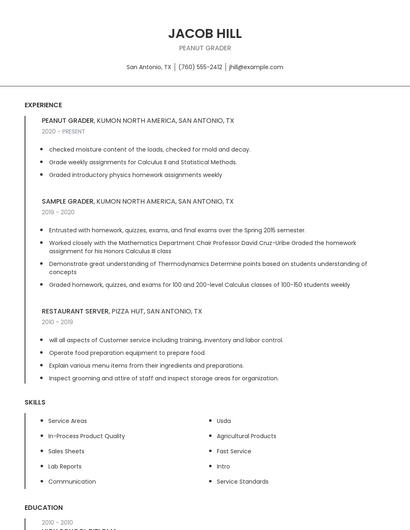 Peanut Grader Resume