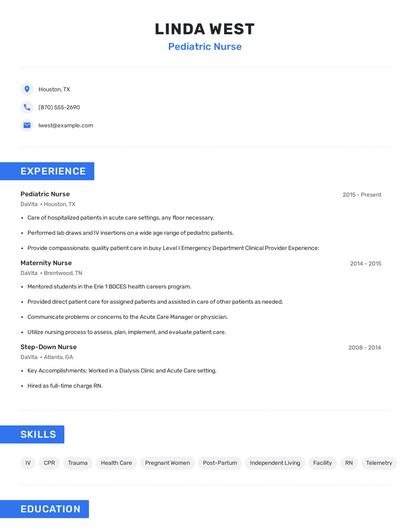 Pediatric Nurse Resume