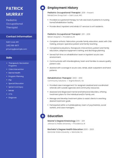 Pediatric Occupational Therapist Resume