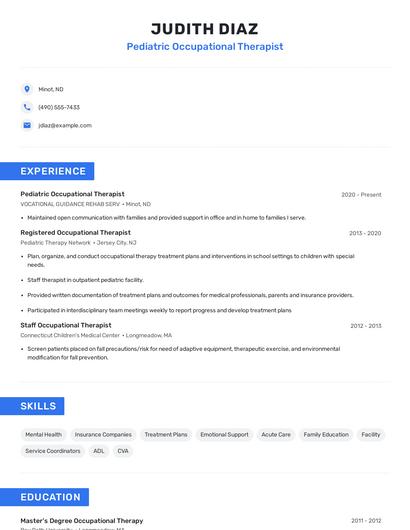 Pediatric Occupational Therapist Resume