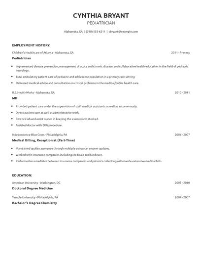 Pediatrician Resume
