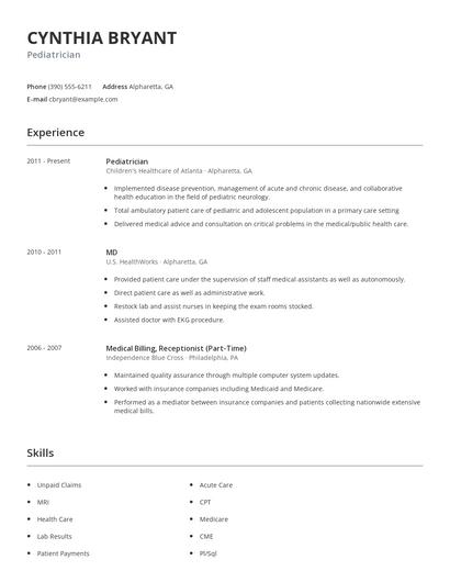 Pediatrician Resume