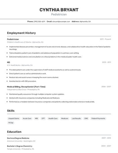 Pediatrician Resume