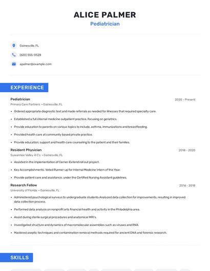 Pediatrician Resume