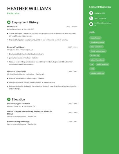 Pediatrician Resume