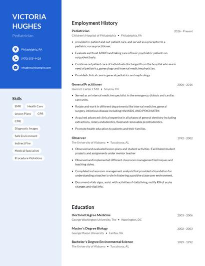 Pediatrician Resume