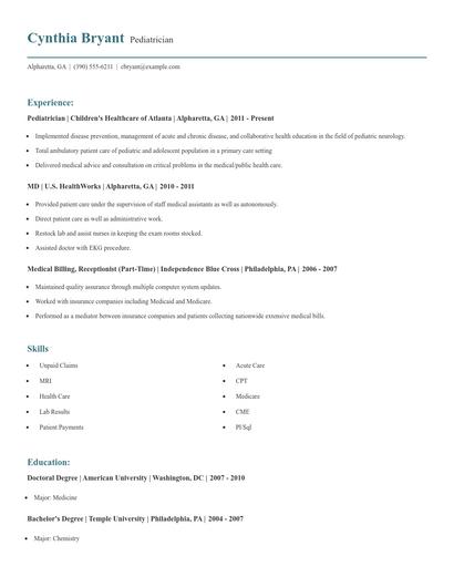 Pediatrician Resume