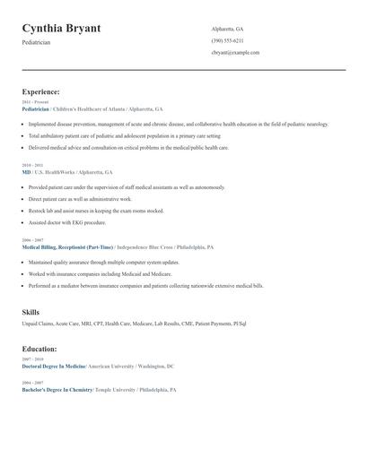 Pediatrician Resume