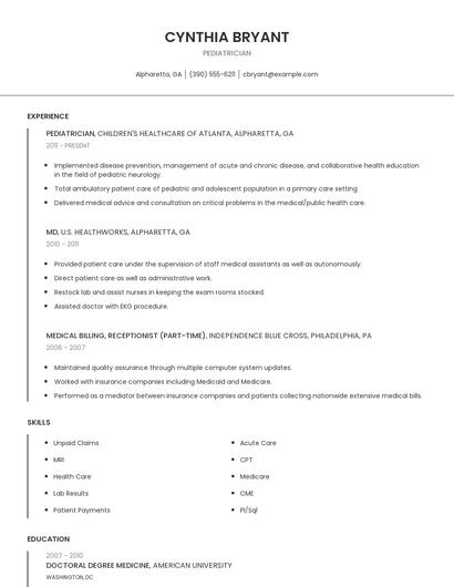 Pediatrician Resume